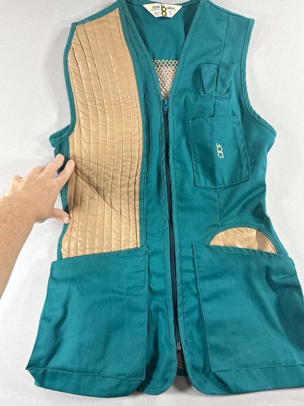 Bob Allen Vintage Teal Green Mesh Back Quilted Padded Shooting Vest Size S